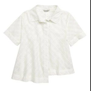 Habitual Girl Asymmetrical White Plaid Button Down Shirt Size 12 NWOT